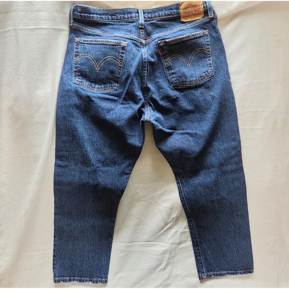 Levis 501 Jeans Womens W32 L26 Dark Wash Distressed Button Fly Denim - Picture 2 of 10